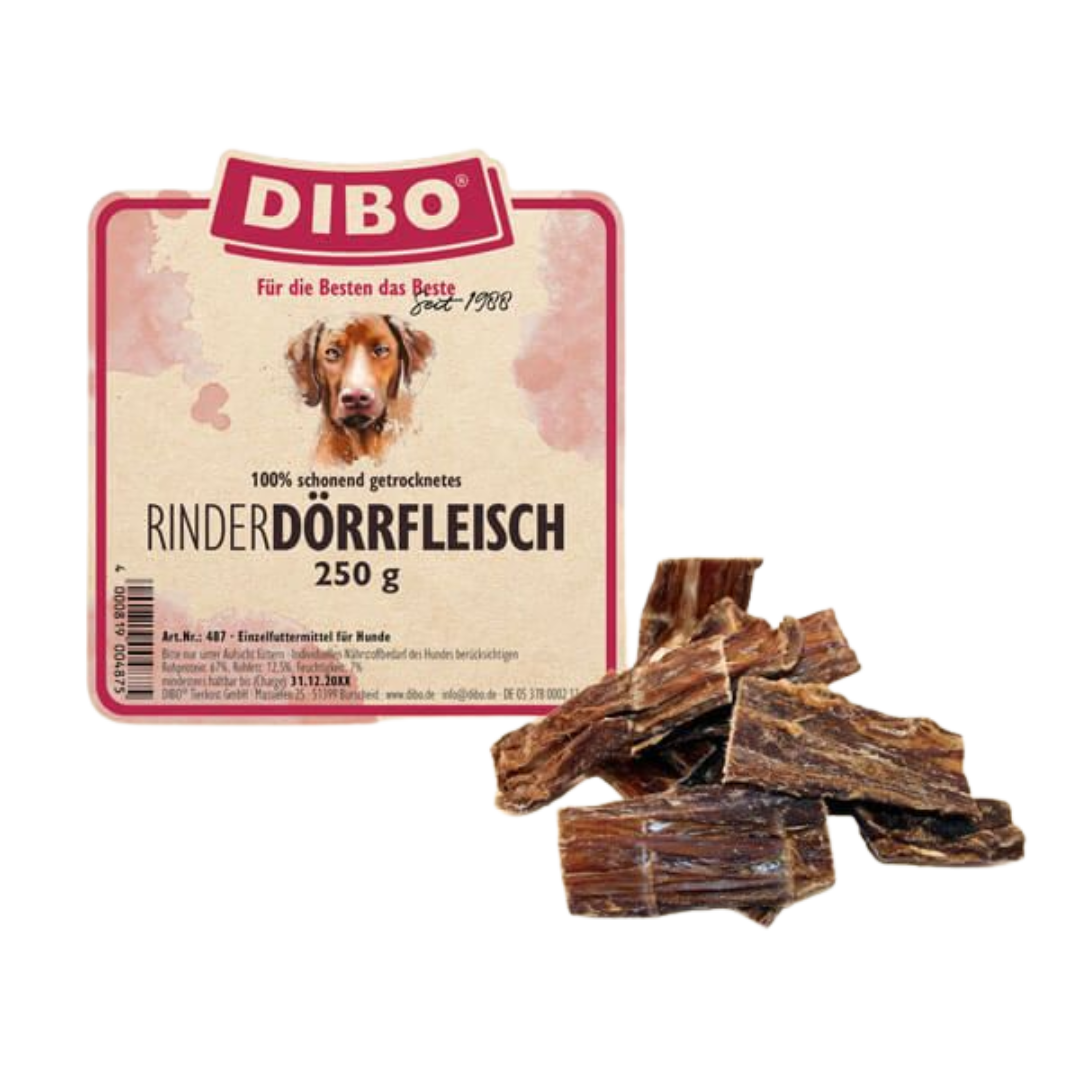 Dörrfleisch für Hunde. Natürlicher Hundesnack getrocknet 250g