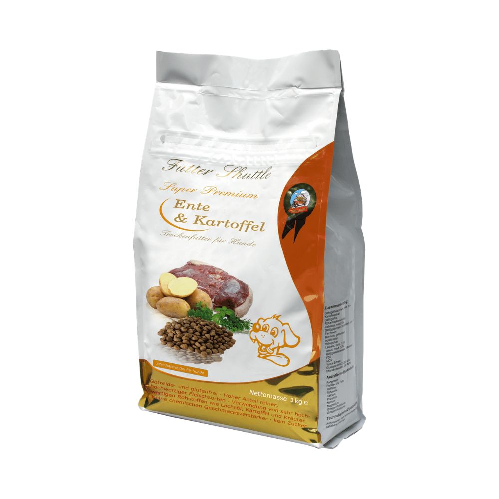 Getreidefreies Hunde Trockenfutter mit Ente und Kartoffel  3kg