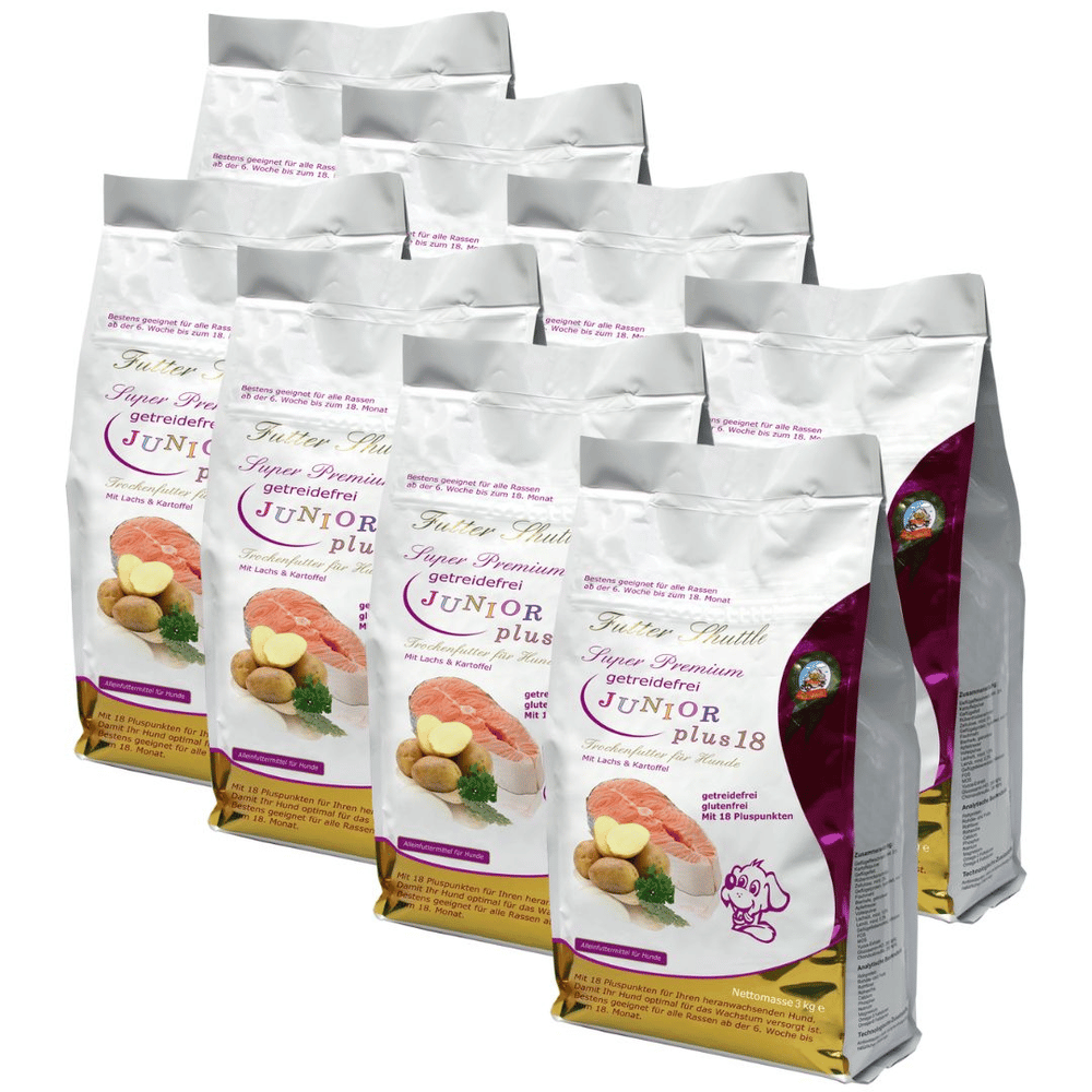 Getreidefreies Welpen- & Junior Trockenfutter Plus 18 – XXL Sparpaket 24 kg (8 x 3 kg)