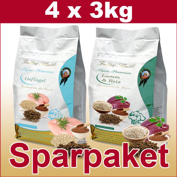 Sparpack 4 x 3 kg Hundetrockenfutter. 