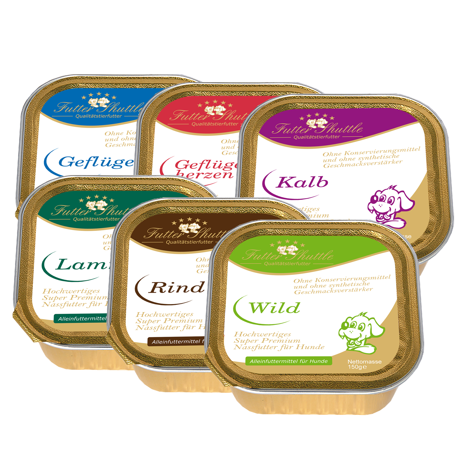 Hundefutter Nass Sparpaket – 6 verschiedene Sorten Fleischmenü Mix