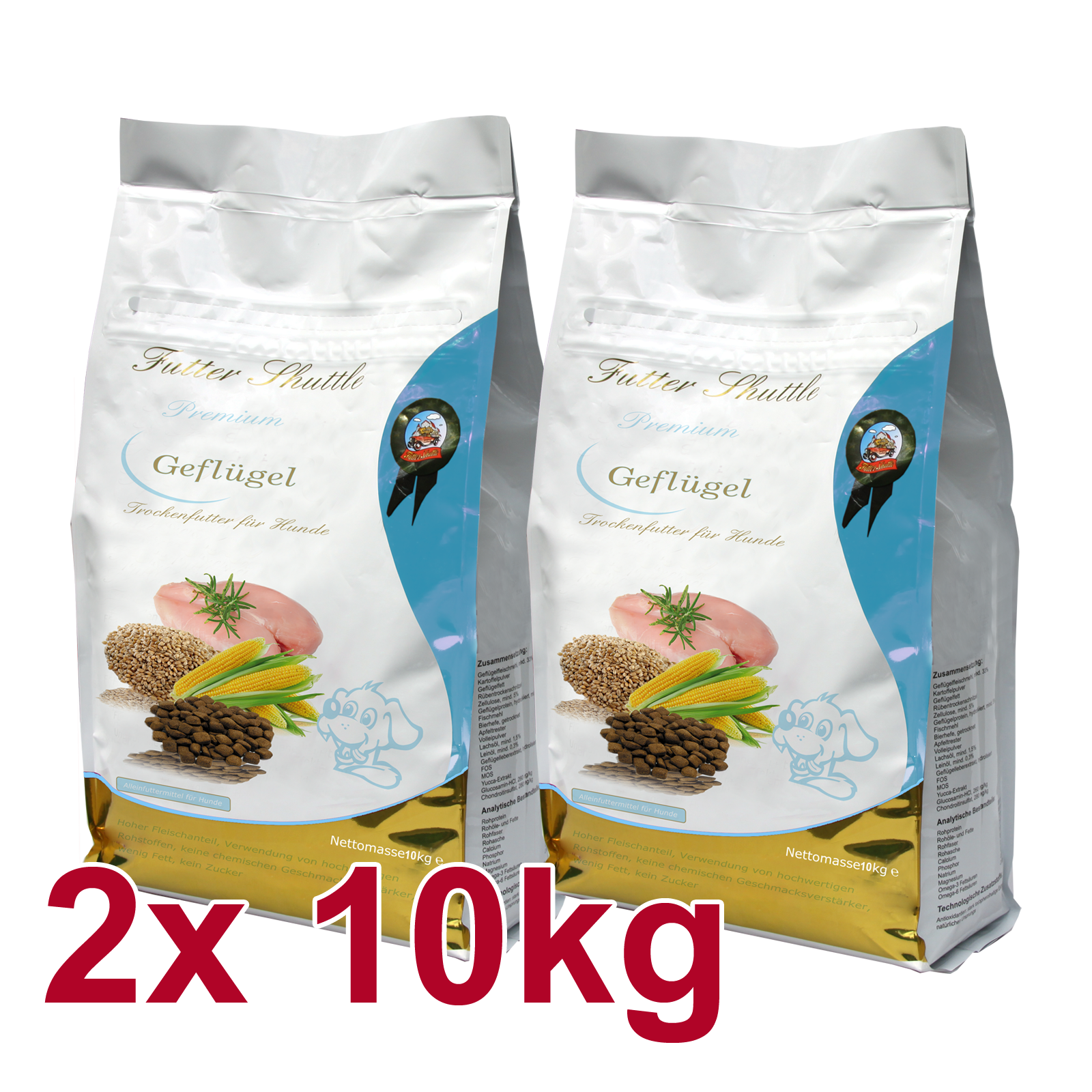 Günstiges Hundefutter Trockenfutter mit Geflügel. Futter Shuttle Sparpaket 20kg (Praktische 2x10kg säcke)