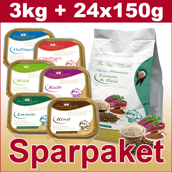 Sparpaket Hundefutter. Gemischt mit Trocken und Nassfutter