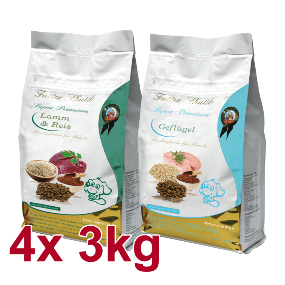 Hundefutter Sparpaket Super Premium – Geflügel & Lamm & Reis Sensitiv – 4 × 3 kg