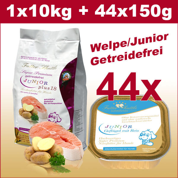 SPARPAKET GETREIDEFREIES WELPEN TROCKENFUTTER JUNIOR PLUS 18 + N