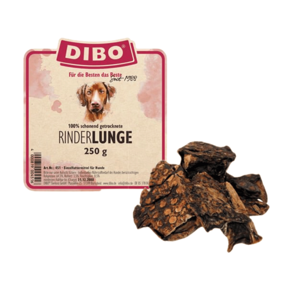 Dibo Rinderlunge für Hunde – Luftgetrockneter Natur-Hundesnack fettarm | 250 g