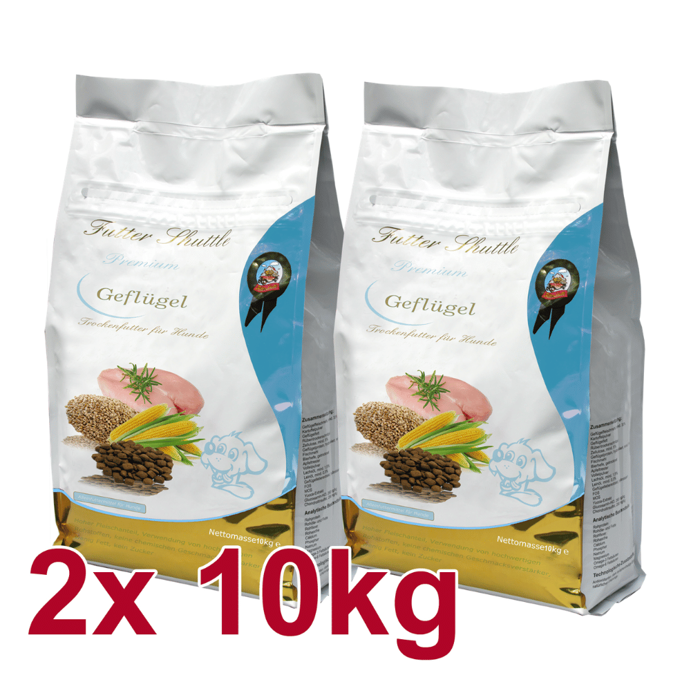 Günstiges Hunde Trockenfutter mit Geflügel – Premium Sparpaket 20 kg (2 x 10 kg)