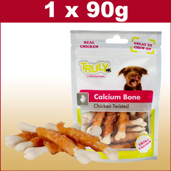 Hunde Snack mit Calcium und Hühnerbrustfilet umwickelt  90g Beut