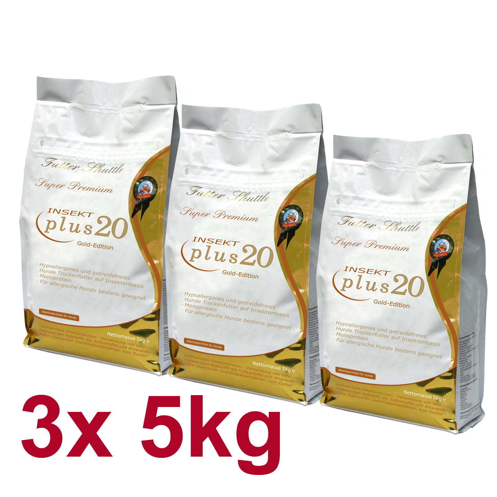 Sparpaket Allergiker Hunde Trockenfutter Getreidefrei Plus 20 (3x5kg) | Kaufen Sie eines der besten Hypoallergenen und Getreidefreien Allergiker Hundefutter Trockenfutter auf Insektenbasis auf dem Markt