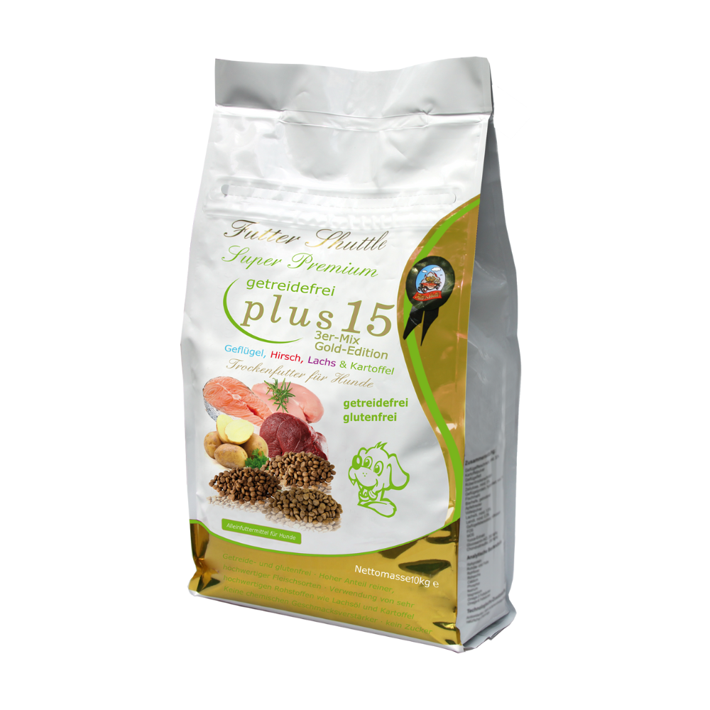 Super Premium PLUS 15 Getreidefreies Trockenfutter 10 kg - Hundefutter mit Geflügel, Hirsch, Lachs & der Kartoffel