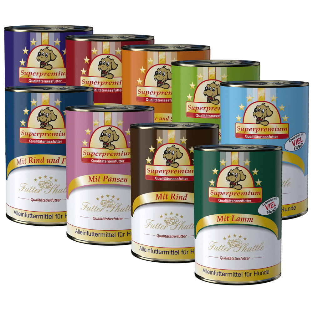 Hundefutter Nassfutter Probierpaket 8 in höchster Qualität. Deutsches Qualitätsprodukt. Gönnen Sie Ihrem Hund ein Nassfutter der Extraklasse
