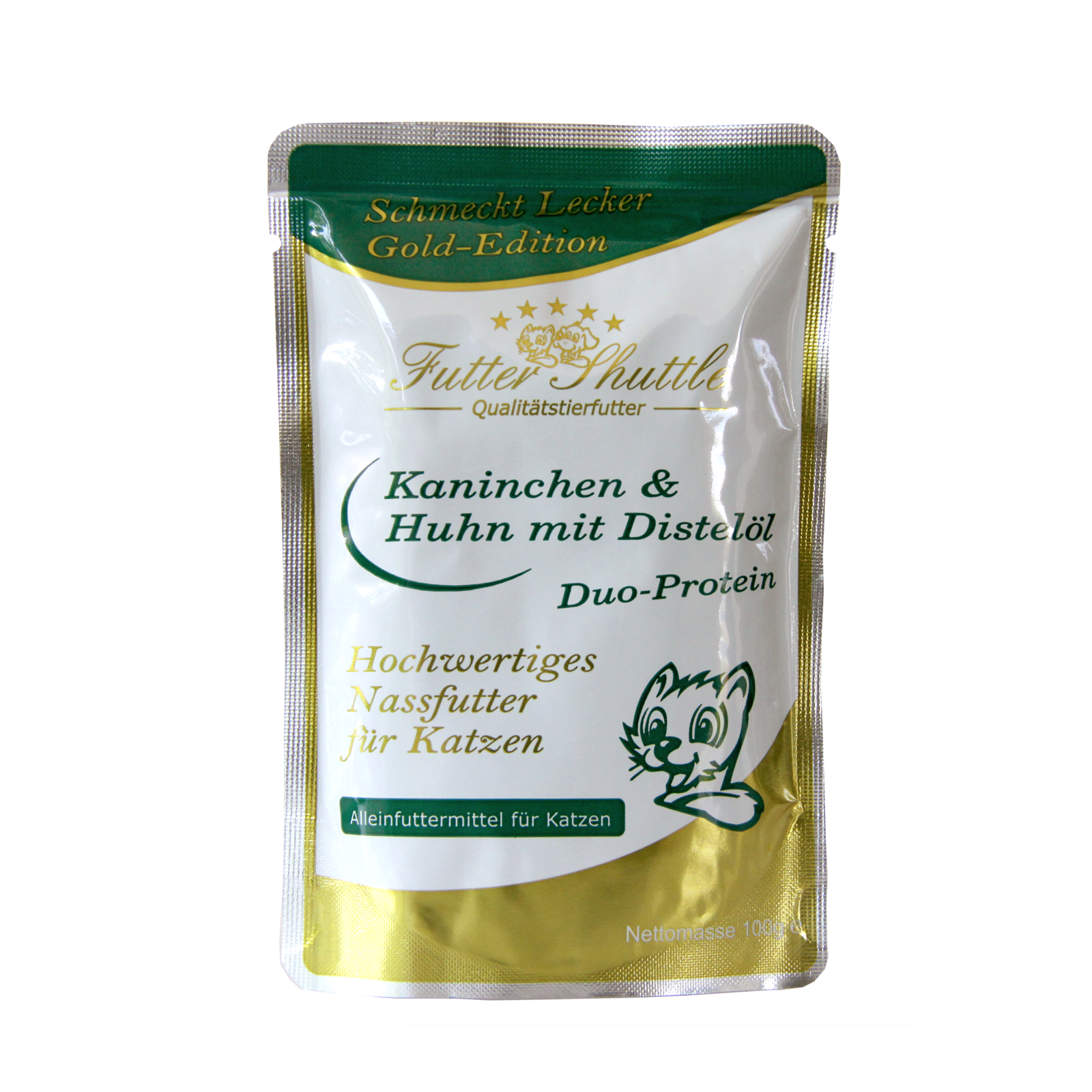 Hochwertiges Nassfutter für Katzen | Gold Edition | im Frische Beutel | mit Kaninchen und Huhn Pur