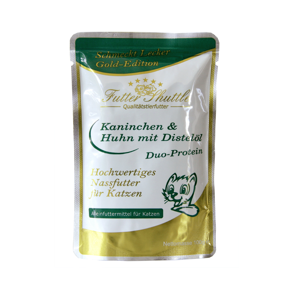 Katzen Nassfutter Gold Edition Kaninchen & Huhn – Hochwertiges Nassfutter im Frischebeutel