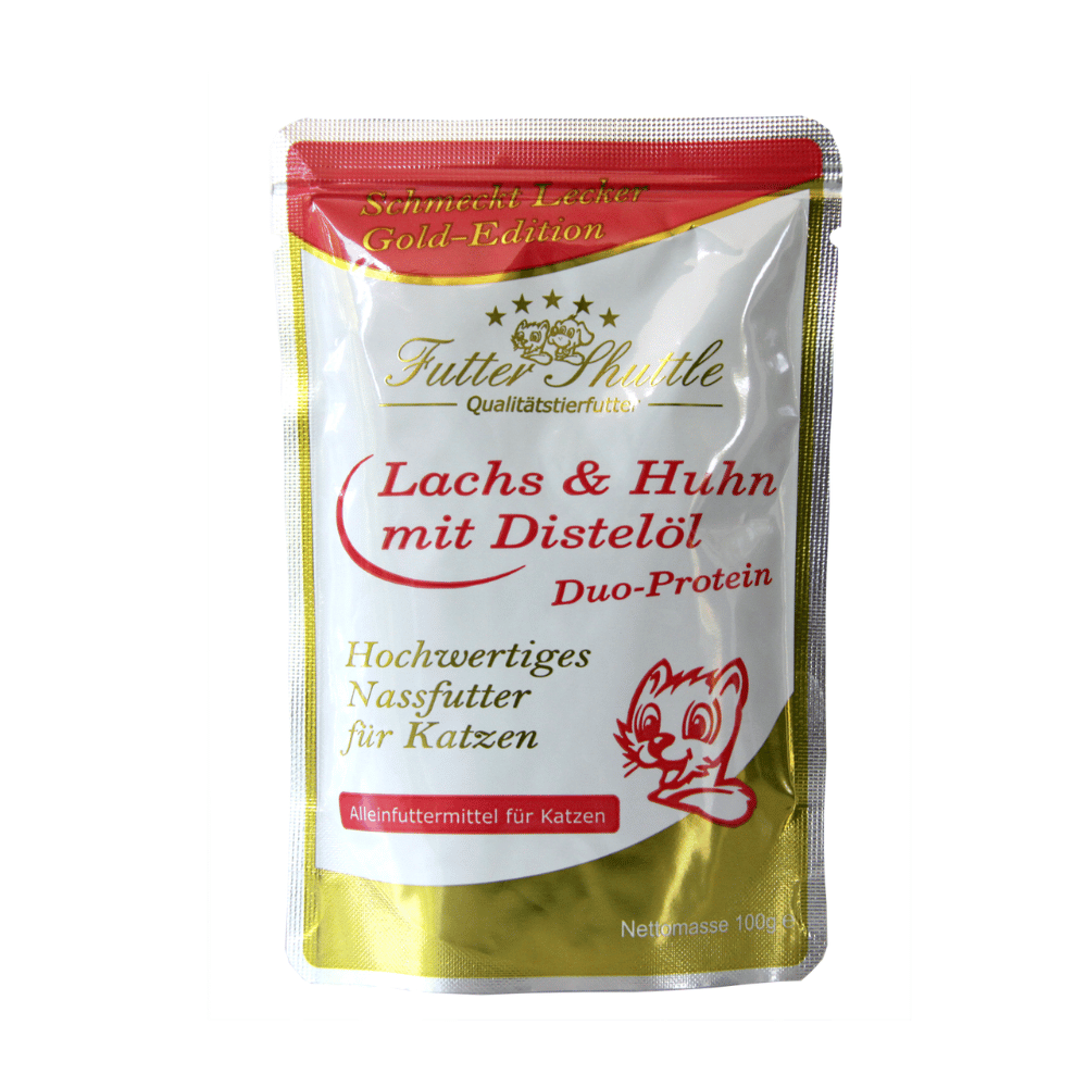 Katzenfutter Nassfutter Gold Edition Lachs & Huhn – Hochwertiges Nassfutter im Frischebeutel