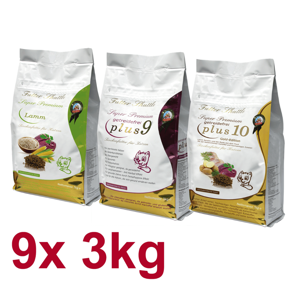 Sparpaket Katzenfutter Trockenfutter XXL – 9 × 3 kg Super Premium Mix