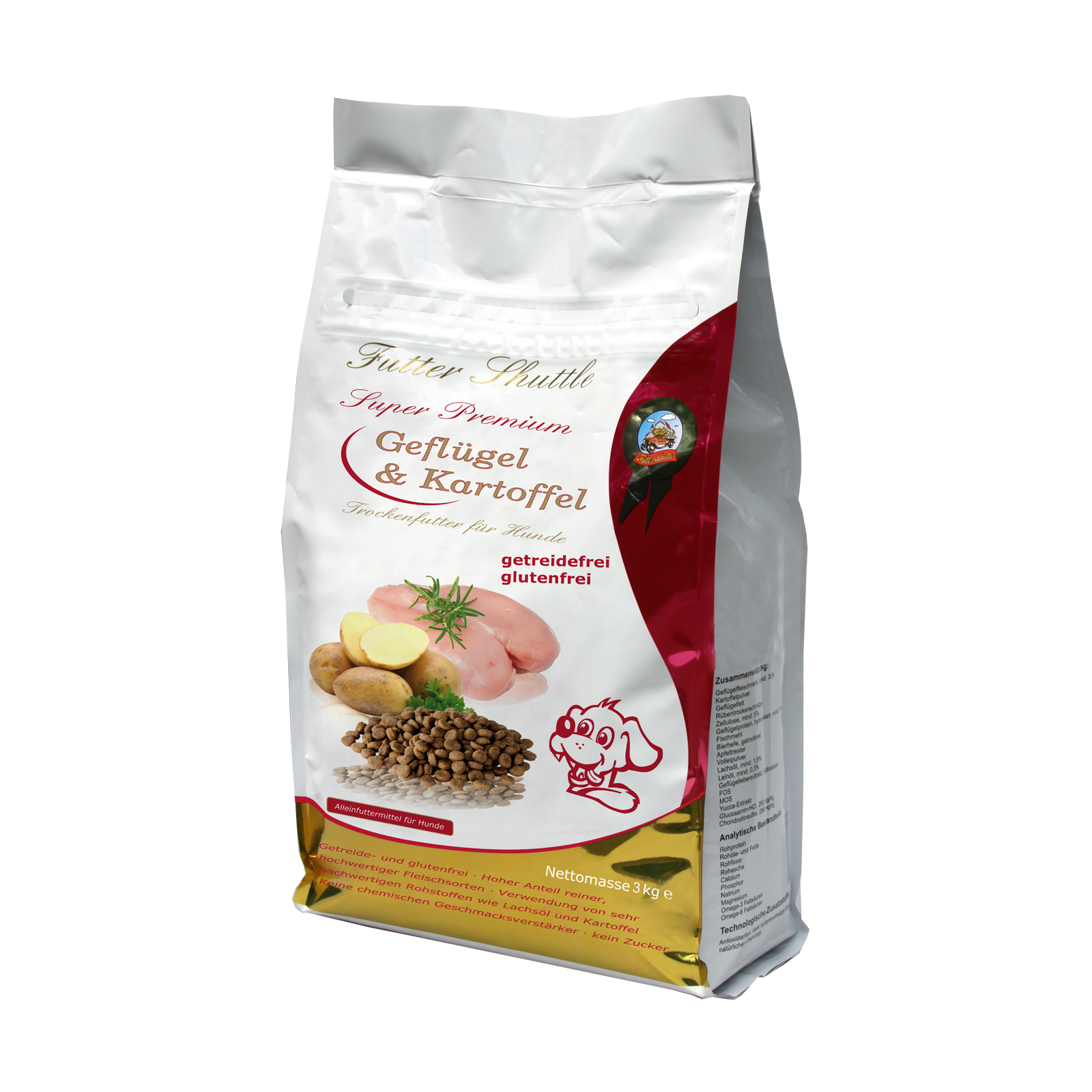 Hundefutter getreidefrei Trockenfutter. Mit Geflügel und Kartoffel - 3kg