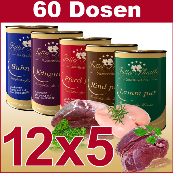 Sparpaket Hunde Nassfutter ohne Getreide. 60 Dosen gemischt. All