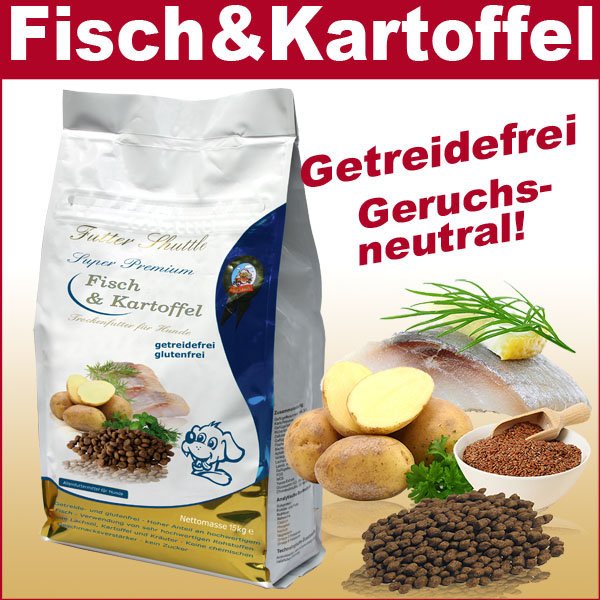 Fisch & Kartoffel - Hundefutter Trockenfutter Getreidefrei. Sehr Hochwertiges getreidefreies Trockenfutter für Hunde - Geruchsneutral