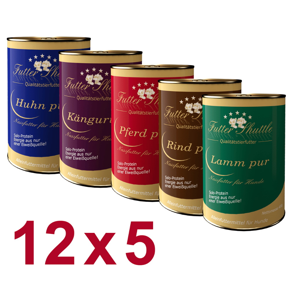 Allergiker Hunde Nassfutter getreidefrei – Monoprotein Sparpaket 60 × 400 g | Alleinfuttermittel