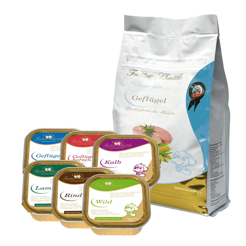 Hundefutter Angebot Sparpaket – Premium Geflügel Trockenfutter 10 kg + Nassfutter Mix 24 × 150 g – Sonderangebot