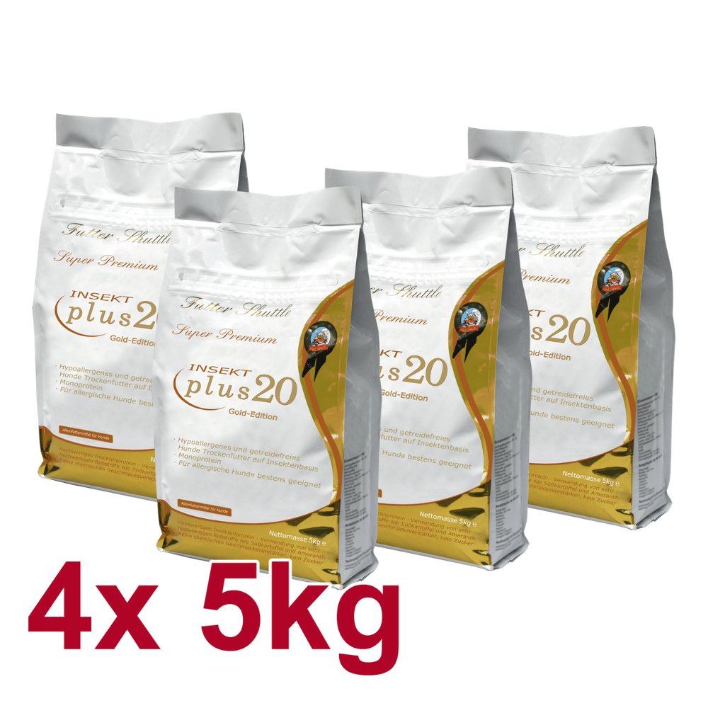 Super Premium Plus 20 – Multipack 4 x 5 kg – Hypoallergenes Hundefutter mit Insektenprotein