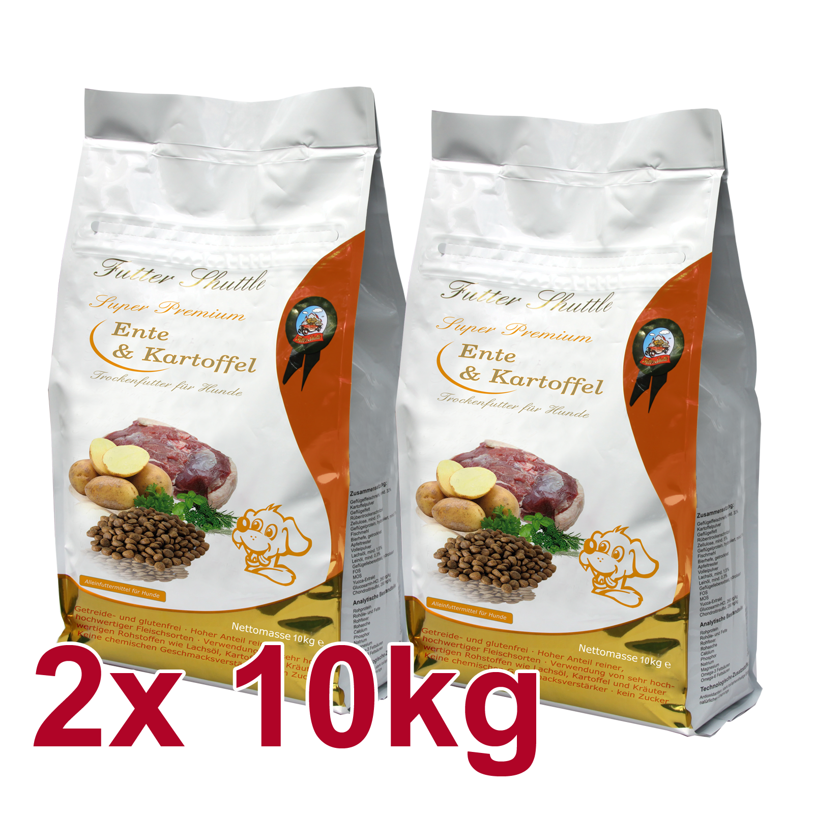 Getreidefreies Hundefutter. Mit Ente und Kartoffel | Sparpaket | Futter Shuttle Superpremium Hundefutter getreidefrei 20kg Sparpack