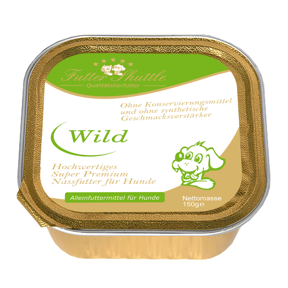 Hochwertiges Hundefutter Nassfutter mit Wild | Super Premium Hunde Nassfutter der höchsten Güte in praktischer 150g Schale