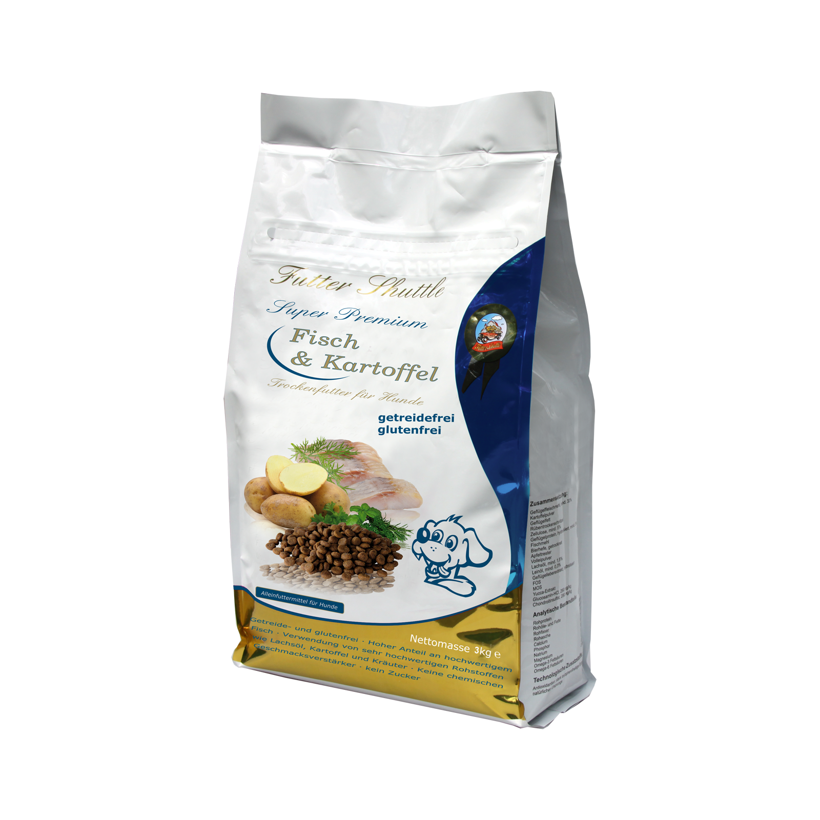 Allergiker Hunde Trockenfutter mit Fisch und Kartoffel - Futter Shuttle 3 kg - Geruchsneutral