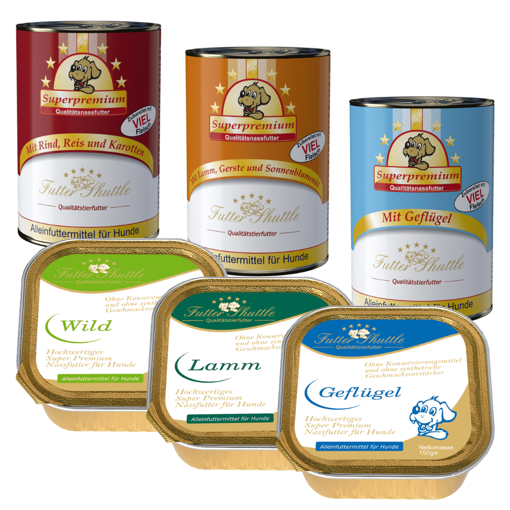 Probierpaket Hunde Nassfutter in der höchsten Güte als Probierpaket 2. Gönnen Sie Ihrem Hund ein Nassfutter der Extraklasse