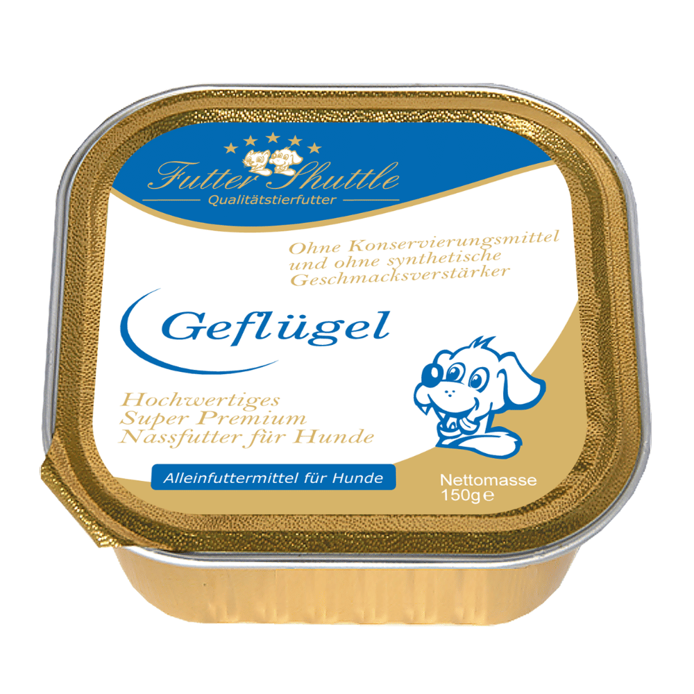 Hochwertiges Hunde Nassfutter mit Geflügel | Super Premium Nassfutter der höchsten Güte in praktischer 150g Schale