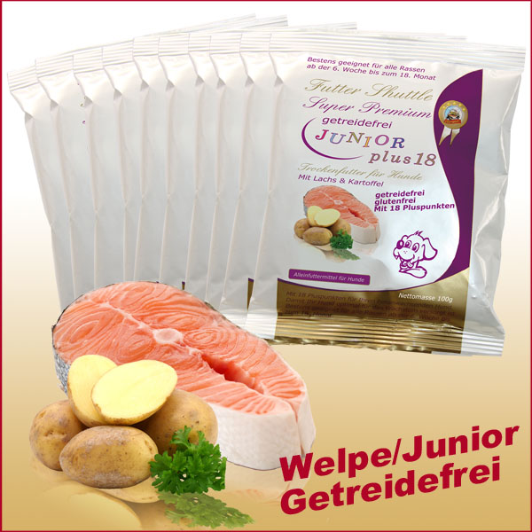 Probierpaket Getreidefreies Junior- und Welpen Trockenfutter.