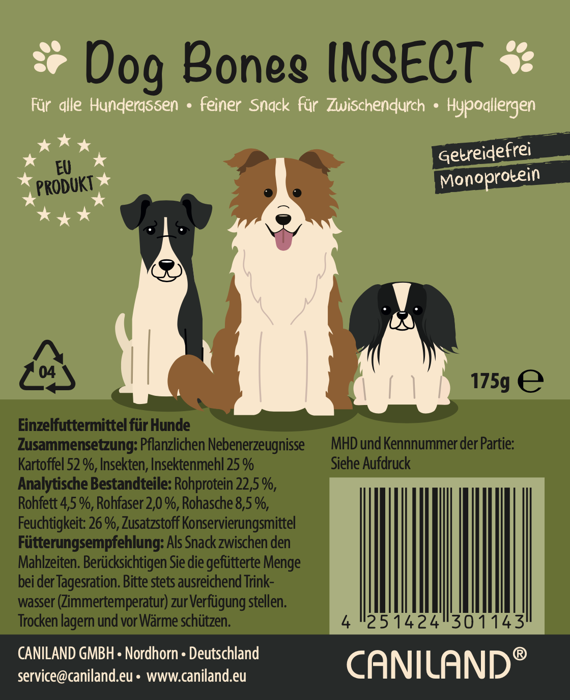 Hypoallergene Hundeleckerlies mit Insektenprotein und der bekömmlichen Kartoffel | 175g Packung