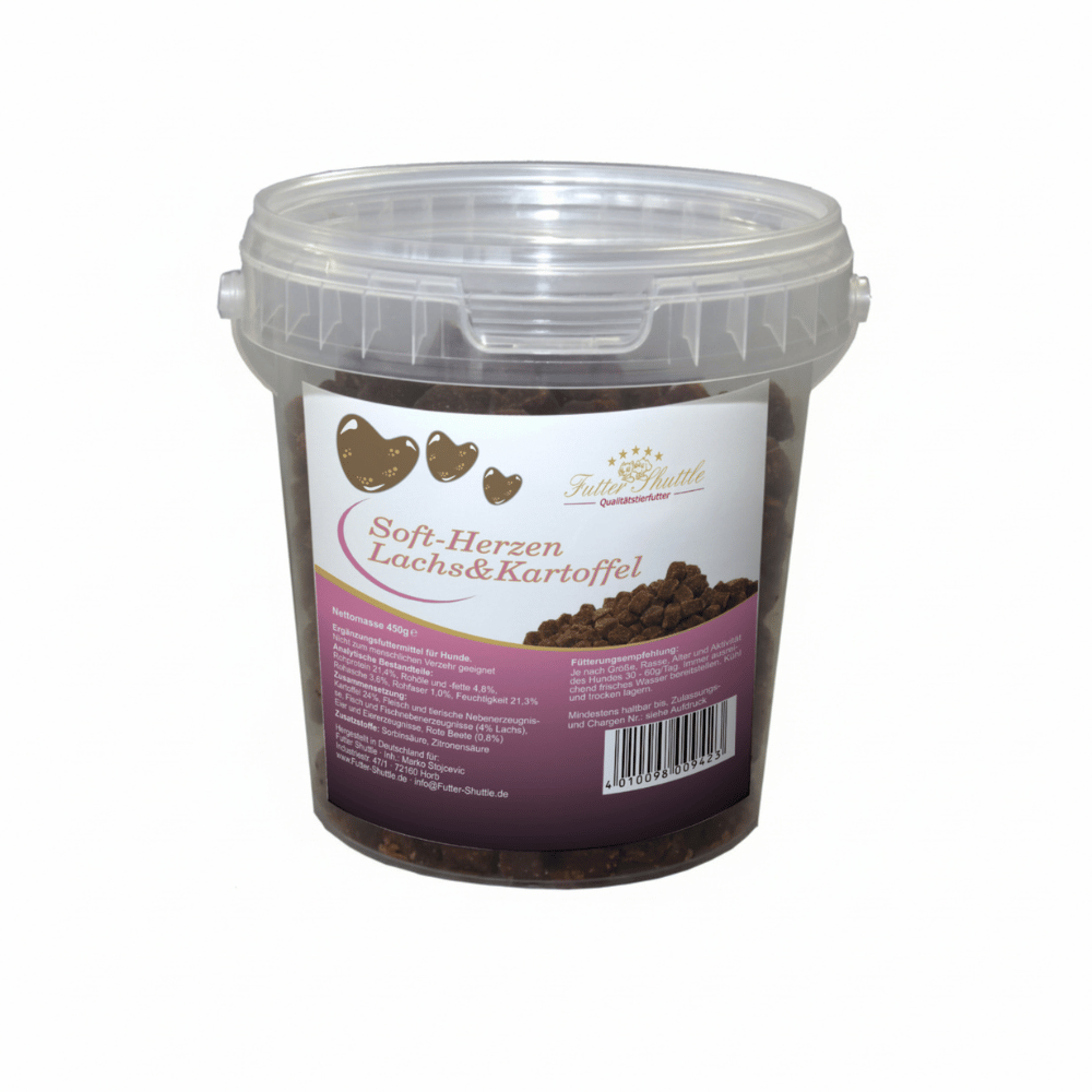 Soft Herzen mit Lachs und Kartoffel 450g - Hundeleckerlies ohne Getreide