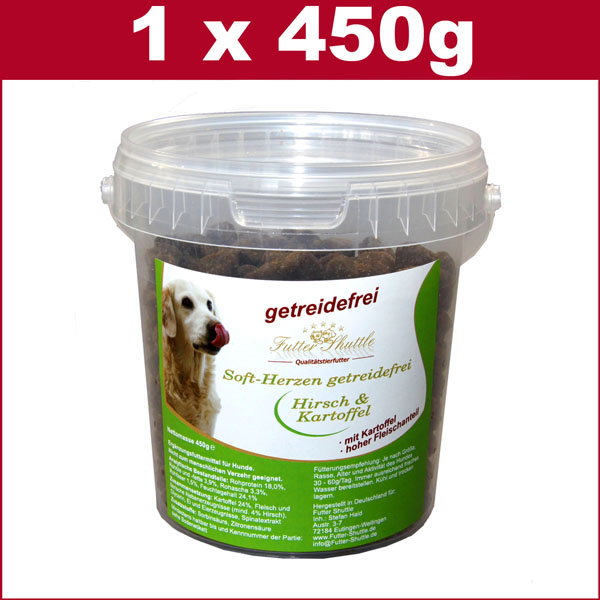 Getreidefreie Hundeleckerlies als Soft Herzen 450g Eimer 